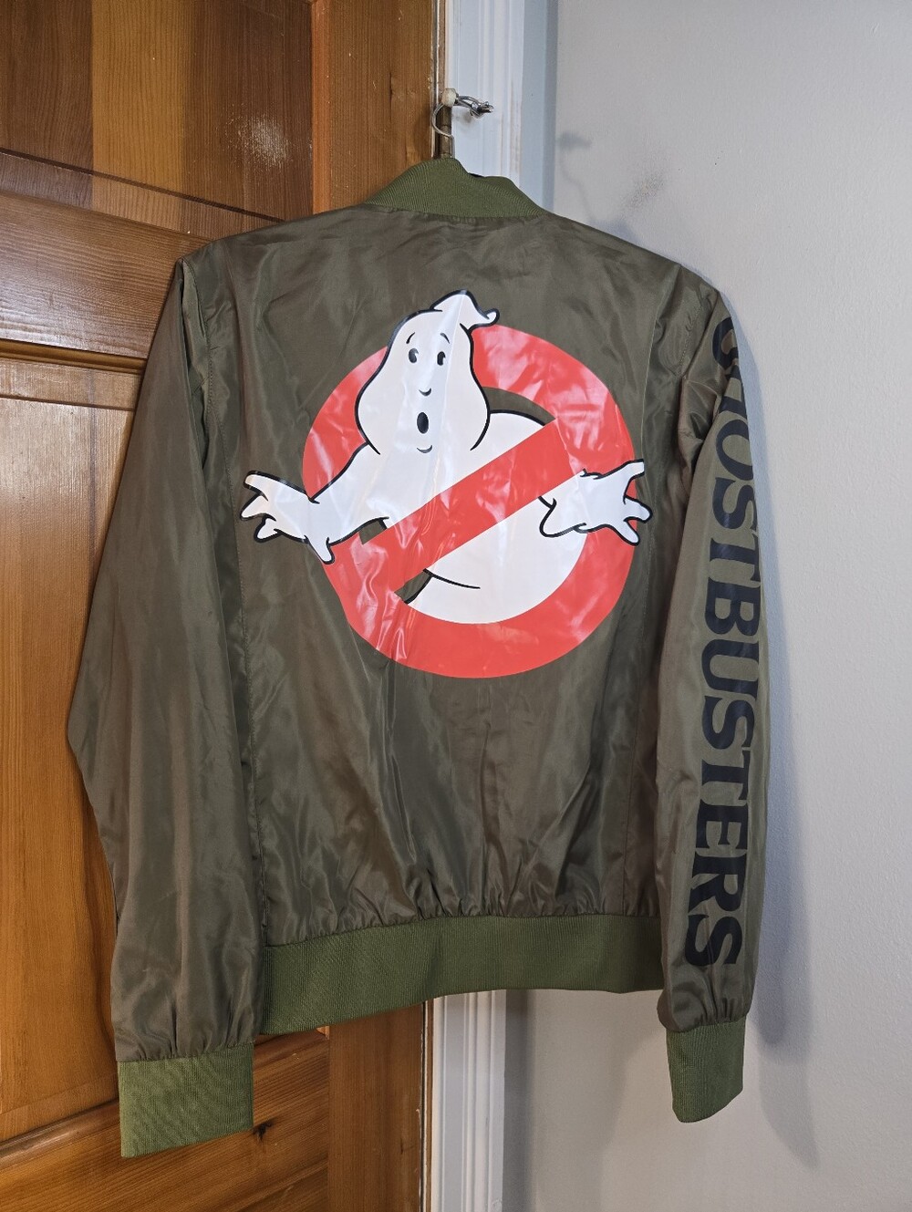 Ghostbusters Men's Olive Bomber Jacket with Logo